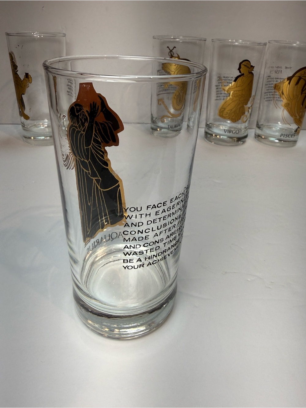 Vintage MCM Hocking 22K Gold Zodiac Highball Glass Tumblers Set of 5 - Picture 5 of 12